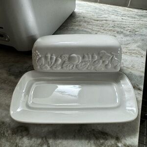 White Embossed Butter Dish & Lid by Gibson